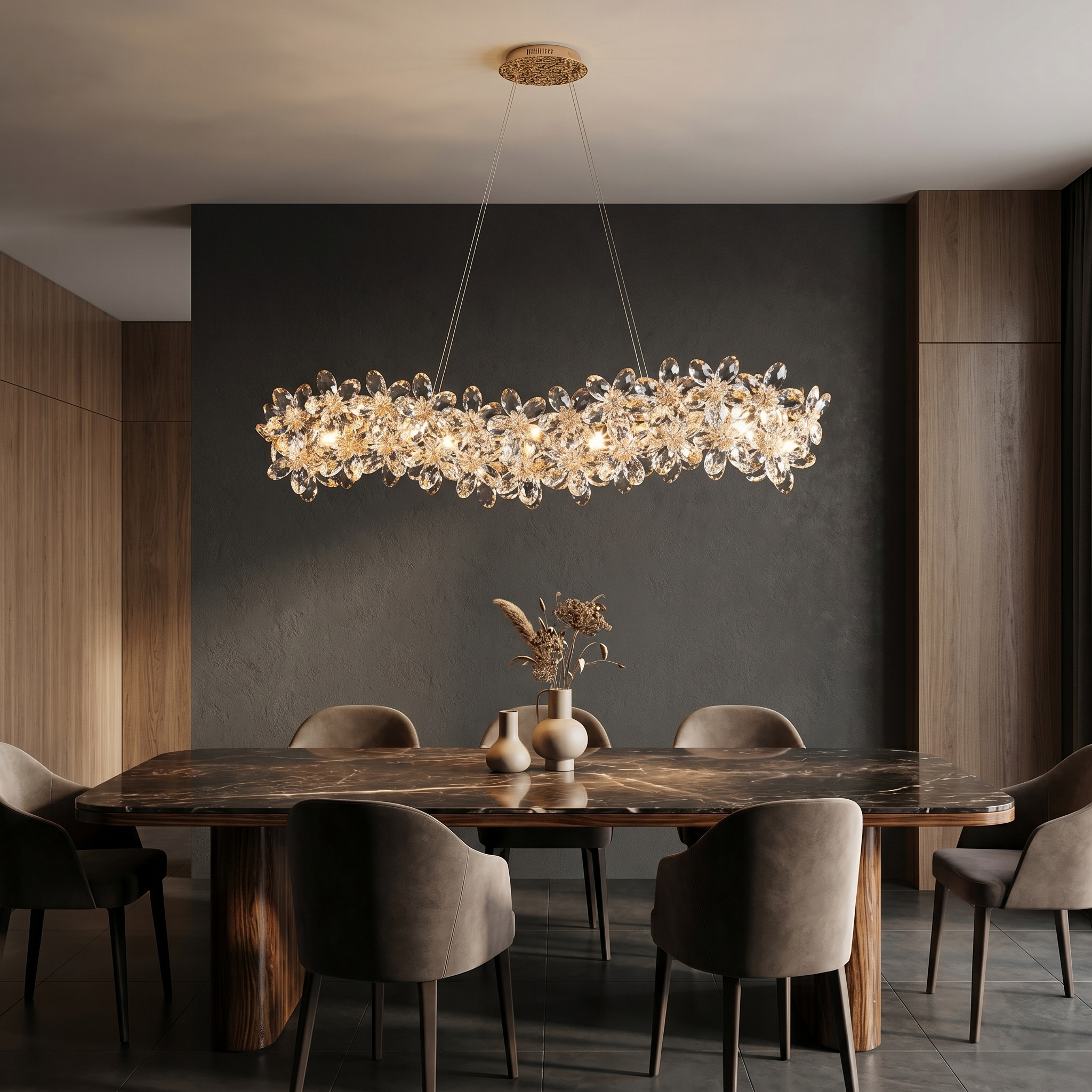 Flora Luxe Crystal Linear Chandelier