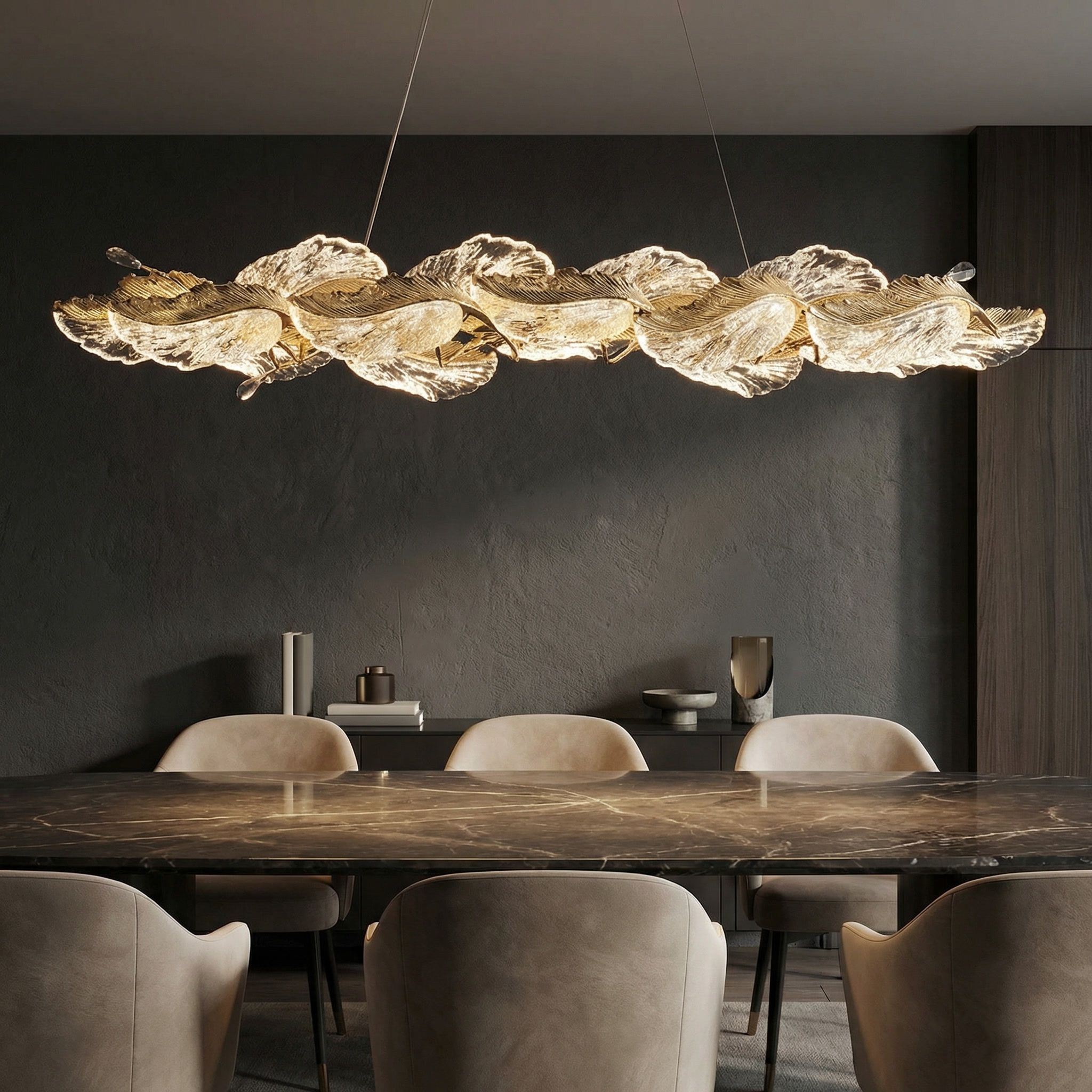 Aurelia Leaf Luxe Linear Chandelier