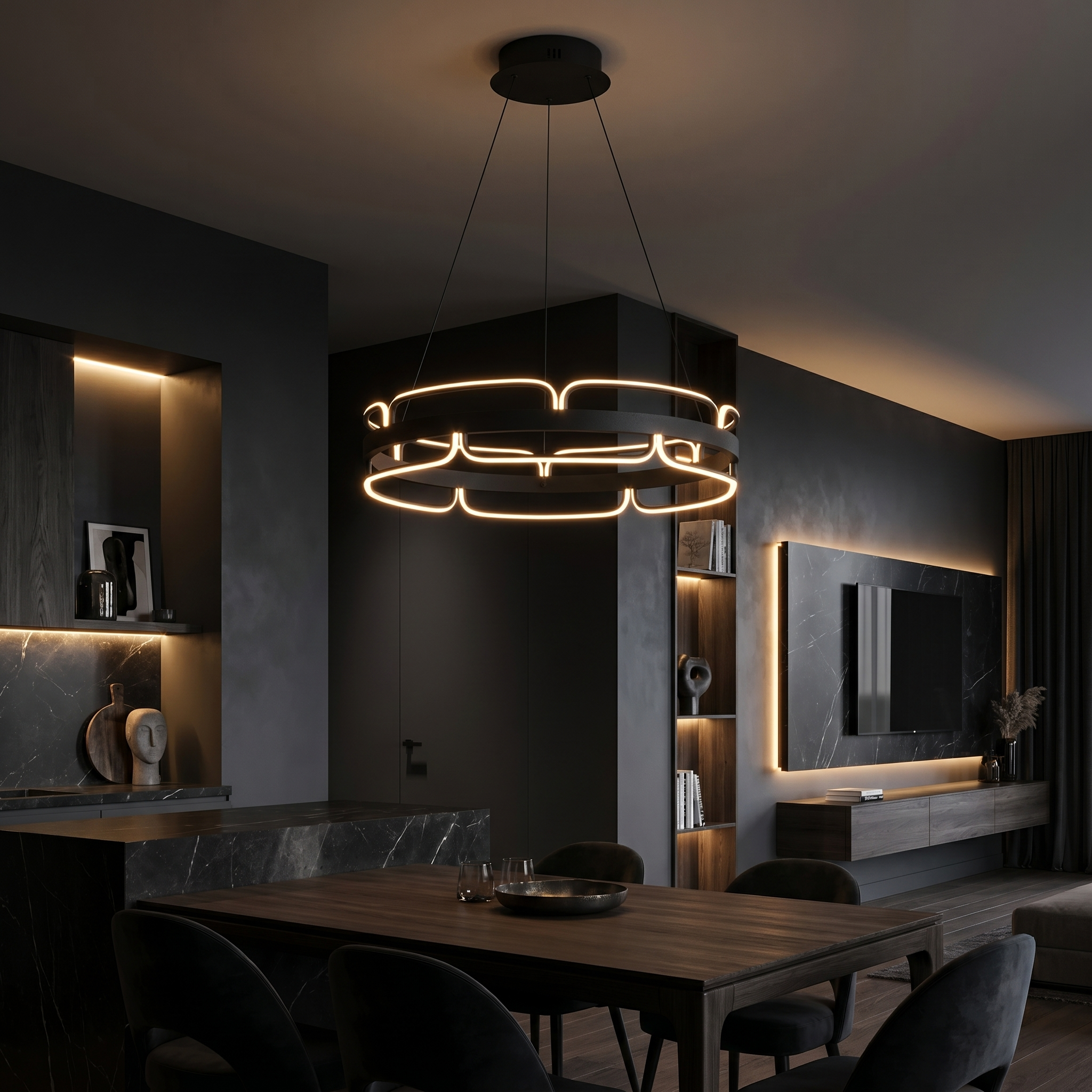 Noir Halo Loop Chandelier